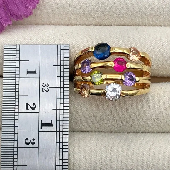 Fashion Jewelry Multicolor Gemstone Gold Ring - Picture 14 of 16